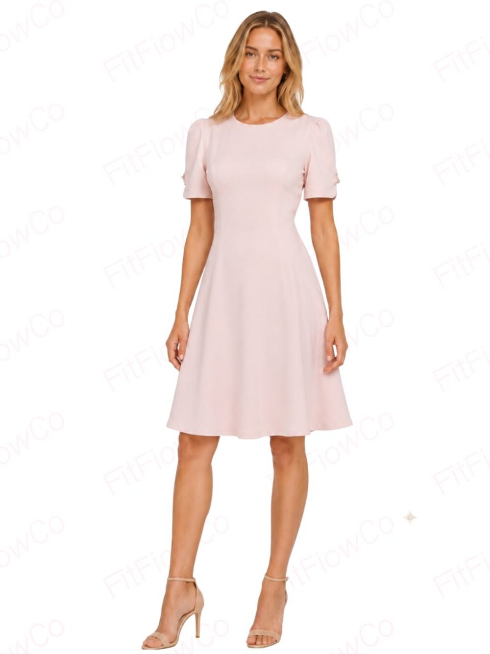 DKNY Blush Pink Button Sleeve Fit & Flare Dress Size 2 NWT